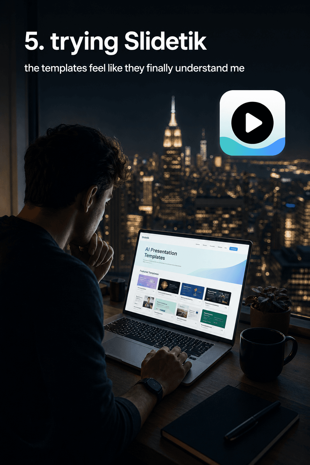 Output of an AI slideshow maker generated from a SaaS URL — 9 slides in TikTok 9:16 format.